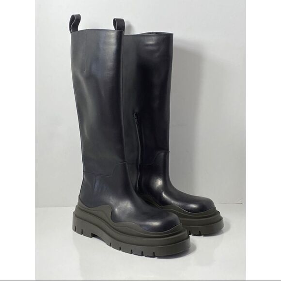 Bottega Veneta Tire rubber-trimmed leather zip knee boots size 40 - Picture 6 of 12
